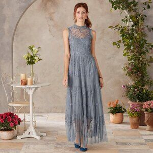 NWT Sundance Gray Maxi Lace Embroided Rielle Dress XL Mother of Bride, Wedding